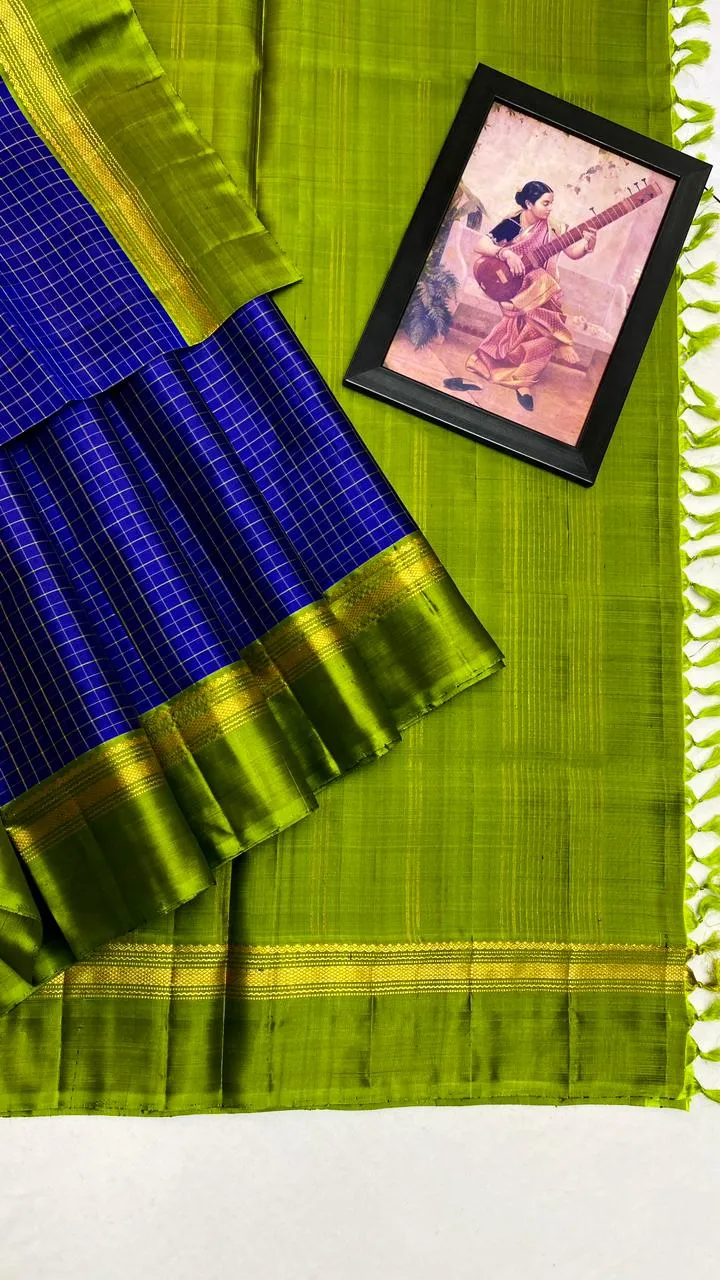 Kanchi Blue Checks Silk Saree